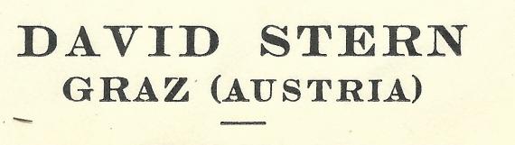 Geschäftsschreiben von David Stern in Graz, Fabriksgasse 15, - versandt am 21. Juli 1934  - Ausschnittvergrößerung Firmenname