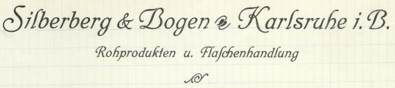 Geschäftsschreiben der " Rohprodukten- und Flaschenhandlung Silberberg & Bogen " in Karlsruhe, Rüppurrerstraße 17 - versandt am 2. Dezember 1919  -  Ausschnittvergrößerung Firmennamen