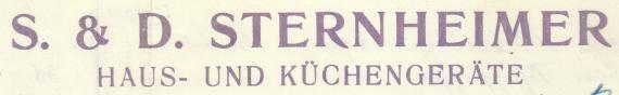 Rechnung von " S. & D. Sternheimer, Haus- und Küchengeräte " in Mannheim, - geschrieben am 2. Juni 1913  -  Ausschnittvergrößerung Firmenname