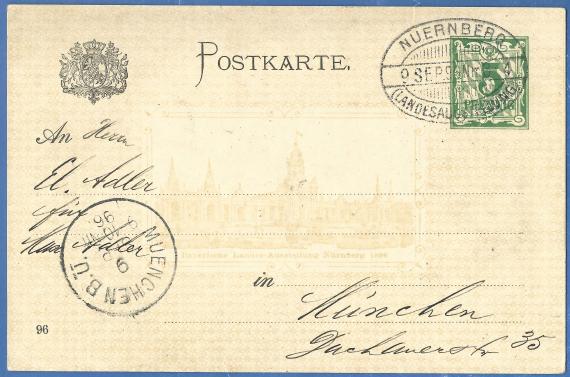 Postkarte - Max Adler Postkarte privater Art an Herrn El. Adler für Max Adler in München, Dachauerstraße 35, - versandt am 9. September 1896