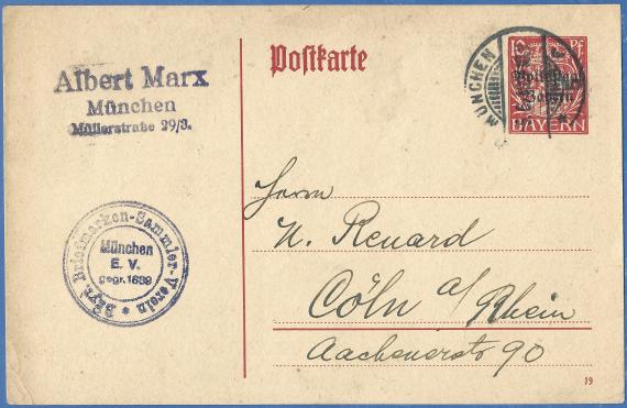 Postcard from Albert Marx, Munich,Müllerstraße 29/3 - mailed June 5, 1919