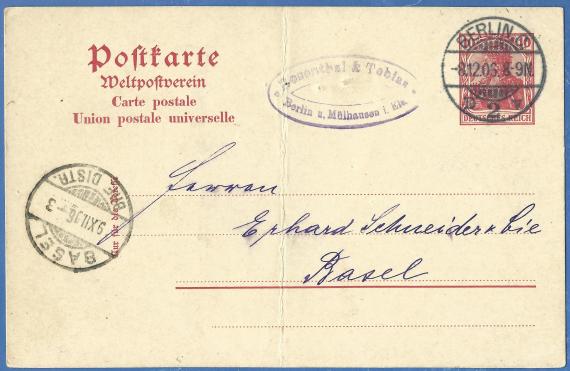 Postkarte der Firma " Rosenthal & Tobias " in Berlin, - versandt am 8. Dezember 1906 