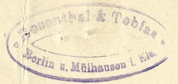 Postcard of the company " Rosenthal & Tobias " in Berlin, - mailed on December 8, 1906 - detail enlargement company postmark