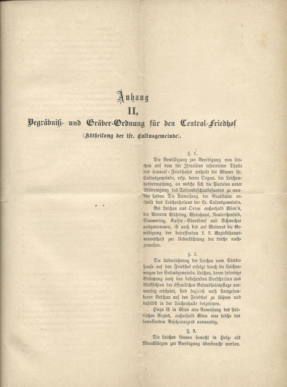 Leichenhof-Ordnung für den Central-Friedhof - ( Abtheilung der Israelitischen Cultusgemeinde ) - Anhang II.