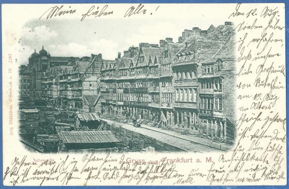 Historical picture postcard Frankfurt - Judengasse , - sent on August 12, 1901