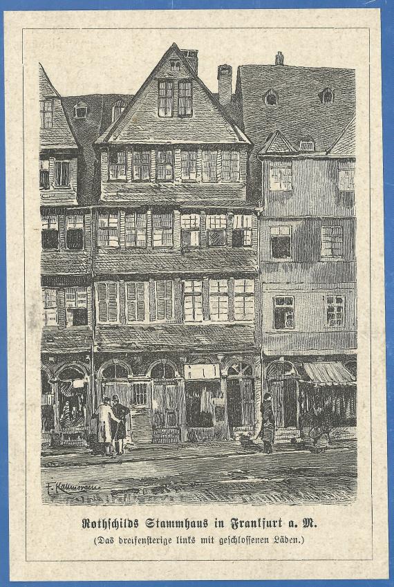 Ausschnitt aus einer Illustrierten Zeitschrift aus der Zeit um 1880 - 1890 - Rothschilds Stammhaus in Frankfurt a.M.