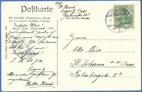 Historical picture postcard of Liegnitz - Emperor Frederick Bridge ( in place of the Judensteg ), - sent on May 4, 1905 - back of the card