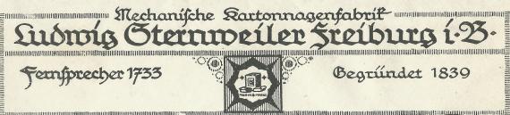 Briefumschlag - Ludwig Sternweiler Briefumschlag der " Mechanischen Kartonagenfabrik Ludwig Sternweiler " in Freiburg, - versandt am 17. Juli 1923 - Ausschnittvergrößerung Firmenlogo