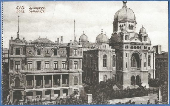 Historical picture postcard of Lodz from around 1910 - 1920 - synagogue