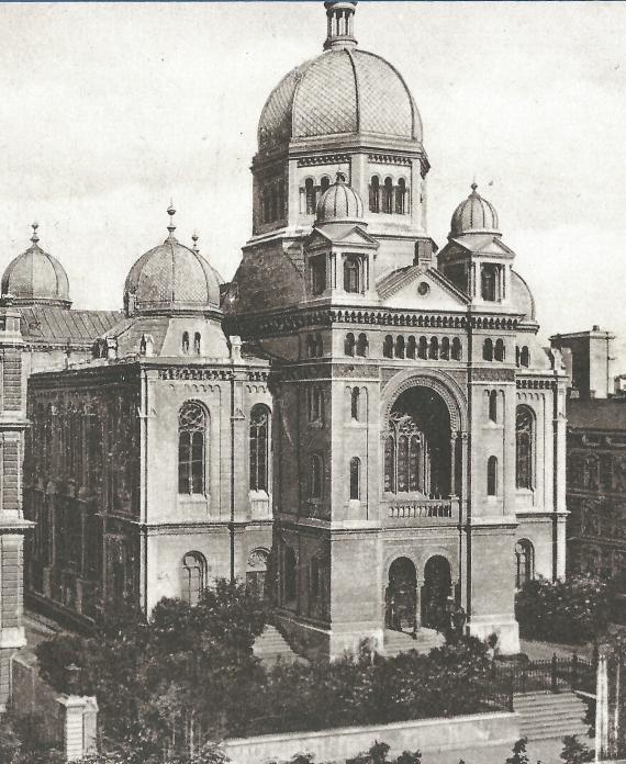 Historische Ansichtskarte von  Lodz aus der Zeit um 1910 - 1920  - Synagoge   -  Ausschnittvergrößerung Synagoge