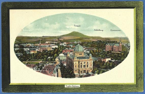 Historical picture postcard of Teplice-Schoenau from around 1910-1920 with the synagogue ( temple )