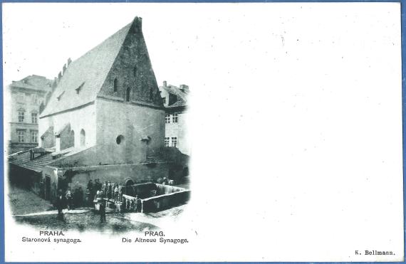 Historical picture postcard from Prague with the " Old New Synagogue " from around 1900