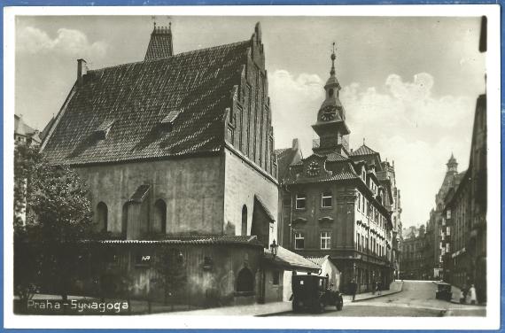 Ansichtskarte von Prag mit der " Altneu-Synagoge und dem Jüdisches Rathaus " aus der Zeit um 1915 - 1925 