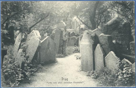 Historische Ansichtskarte von Prag - Partie vom alten jüdischen Friedhof - aus der Zeit um 1908