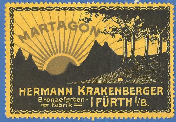 Werbemarke der " Broncefarben-Fabrik Hermann Krakenberger - Fürth " aus der Zeit um 1910 -1920