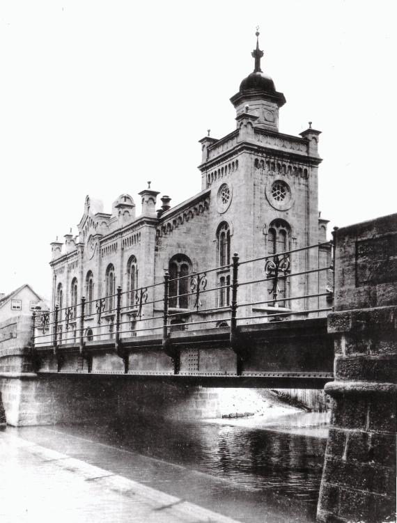 Moorish-Byzantine synagogue building on a river