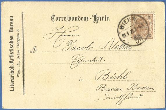 Postkarte an Herrn Jacob Netter, Eisenhandlung in Bühl, - versandt in der Zeit um 1870