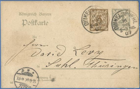 Postkarte geschäftlicher Art an Herrn David Levy, - versandt am 16. Juni 1907