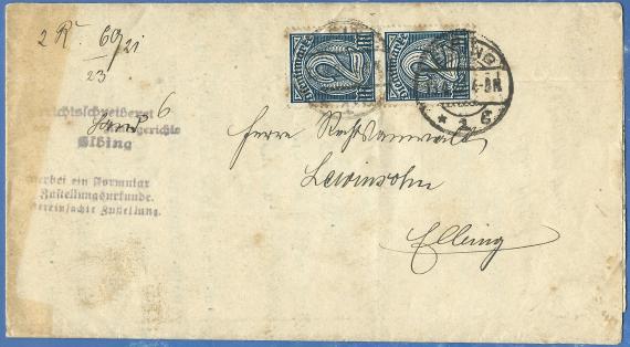 Envelope addressed to Mr. Lewinsohn, attorney at law, in Elbing, - mailed on April 13, 1922