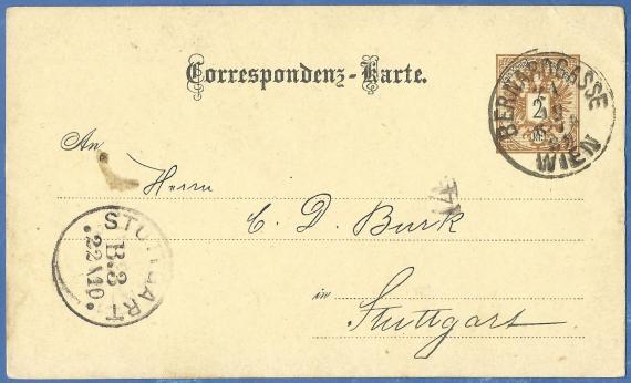 Business postcard from " D.R. Pollak & Söhne " in Vienna, - sent to Stuttgart on October 21, 1889