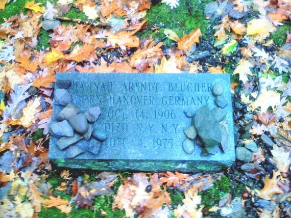 Recumbent grave slab inscribed "Hannah Arendt Blücher, Born Hanover Germany Oct. 14. 1906 Died N.Y.N.Y.. Dec. 4. 1975"