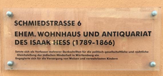 Info-Tafel am ehemaligen Wohn- und Geschäftshaus von Isaak Hess