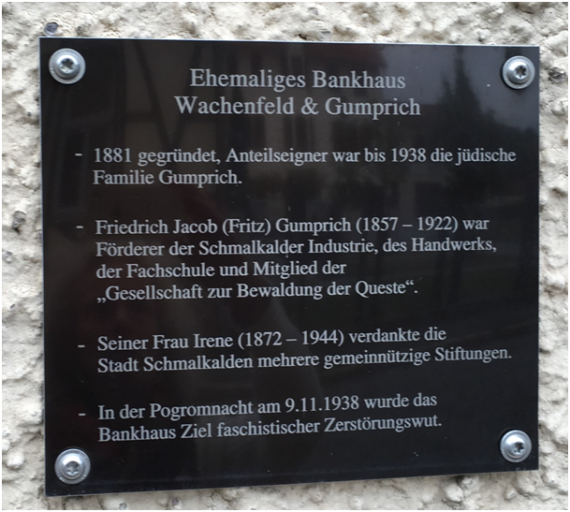 Commemorative plaque on the former bank house Gumprich