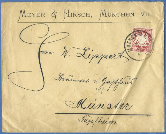 Geschäftsbriefumschlag der " Likör- und Spirituosenfabrik Meyer & Hirsch " in München, - versandt am 6. Mai 1905