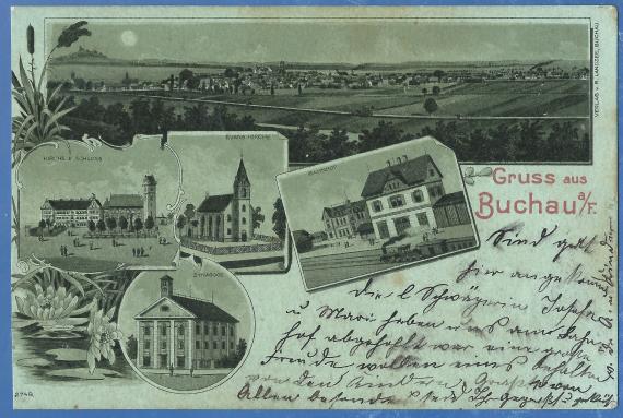 Lithograph picture postcard ( moonshine card ) - greeting from Buchau with several motifs, - mailed July 29, 1899