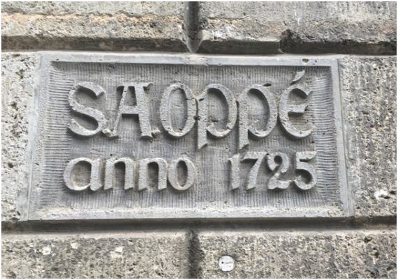 Stone company sign S.A. Oppé with date of foundation at Kurzen Jacobigasse 3