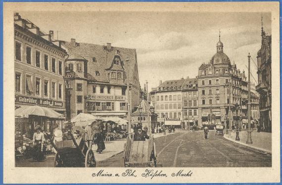 Alte Ansichtskarte von Mainz - Höfchen Markt - mit dem Textilgeschäft Hamburg - aus der Zeit um 1915-1925