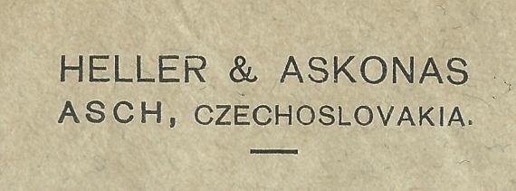 Briefumschlag - Heller & Askonas " Geschäfts-Briefumschlag der " Strumpf- und Handschuhfabrik Heller & Askonas " , - versandt am 15. April 1924 - Ausschnittvergrößerung Firmenadresse