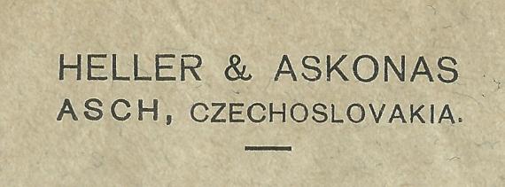 Geschäfts-Briefumschlag der " Strumpf- und Handschuhfabrik Heller & Askonas " , - versandt am 15. April 1924  - Ausschnittvergrößerung Firmenadresse