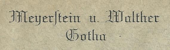 Briefumschlag der Pferdehandlung Meyerstein & Walther in Gotha, - versandt am 3. April 1925  -  Ausschnittvergrößerung Firmenname