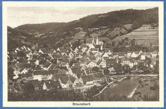 Alte Ansichtskarte von Braunsbach privater Art, - versandt am 25.12.1927 an Frau Dr. Löv - Beer, Frankfurt am Main, Forsthausstraße 115 