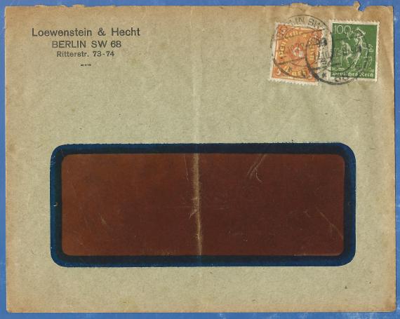 Business envelope of the company Loewenstein & Hecht, - mailed on October 12, 1922