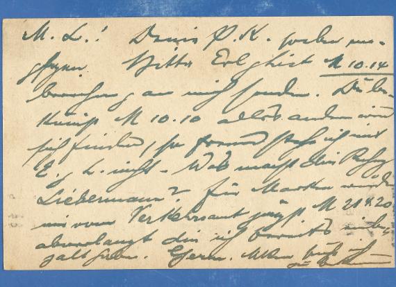 Postcard to Mr. Hugo Heumann, Ziegelstraße 20 in Göppingen, - mailed on April 18, 1920 by Samuel Bühler in Munich - back of card