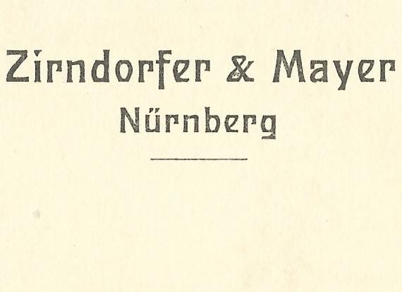 Geschäftspostkarte der Firma Zirndorfer & Mayer, - versandt am 15. April 1907 nach Pontevedra in Spanien  -  Ausschnittvergrößerung Firmenname