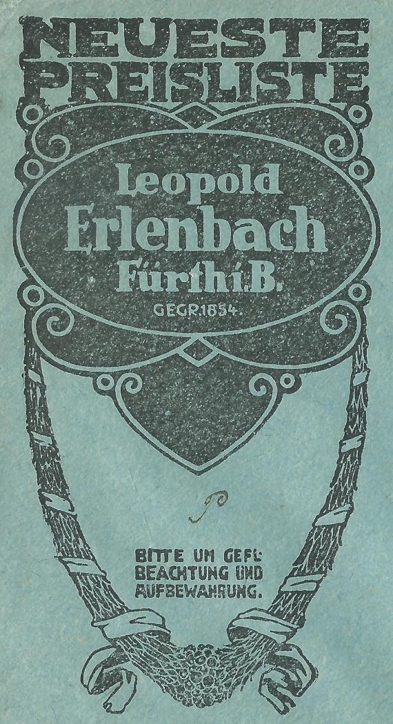 Geschäftsbriefumschlag der Firma Leopold Erlenbach in Fürth, - versandt am 14. Oktober 1924  -  Ausschnittvergrößerung Werbung mit Firmennamen