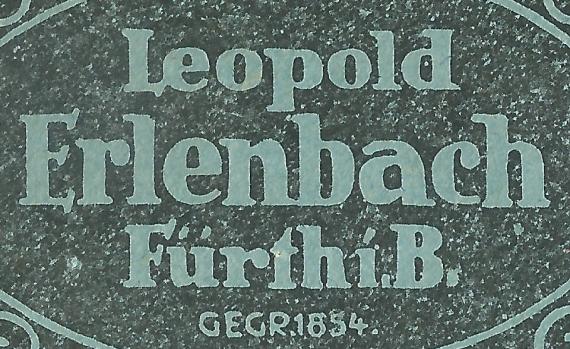 Geschäftsbriefumschlag der Firma Leopold Erlenbach in Fürth, - versandt am 14. Oktober 1924  -  Ausschnittvergrößerung Firmenname