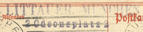 Postcard of business nature, - mailed on November 11, 1921 from J. Littauer, Munich, Odeonsplatz 2 to Kulmbach - detail of sender's postmark