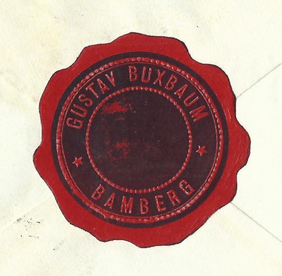 Envelope from Mr. Gustav Buxbaum to Mr. Julius Buxbaum, - mailed on June 12, 1919 to Bad Kissingen - back of letter cut-out enlargement company stamp