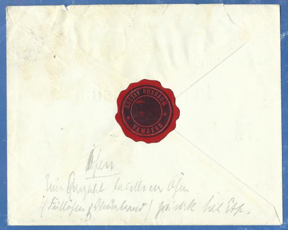 Briefumschlag - Gustav Buxbaum Briefumschlag von Herrn Gustav Buxbaum an Herrn Julius Buxbaum, - versandt am 12. Juni 1919 nach Bad Kissingen - Briefrückseite