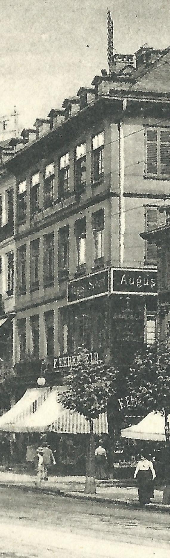 Historische Ansichtskarte von Frankfurt am Main aus der Zeit um 1900 - 1905, - Zeil  - Ausschnittvergrößerung - Geschäft von F. Ehrenfeld