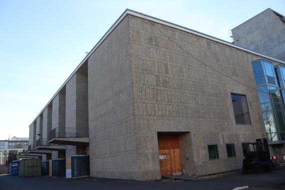 Large cuboid building.