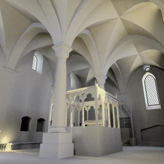 Old Synagogue Worms, reconstruction of the interior around 1400 (Rec.: O. Sohn/C. Sauer/S. Paulus, 2003)