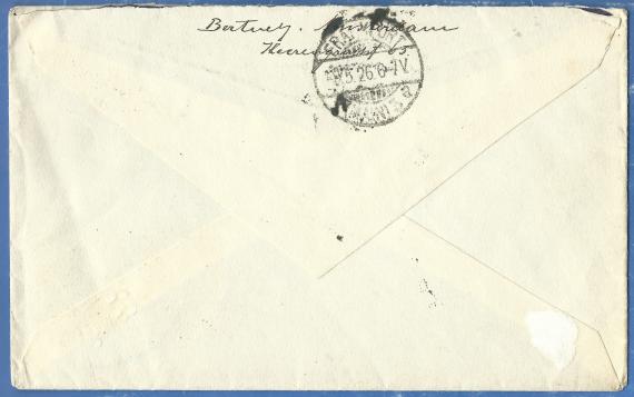 Envelope addressed to Mr. Ernst Salomon, Frankfurt am Main, Am Städelshof 5/7, - mailed from Rotterdam on May 8, 1926 - back of letter