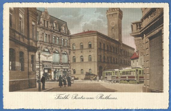 Old picture postcard of Fürth - lot at the town hall - from around 1920 - with the department store H. Tietz