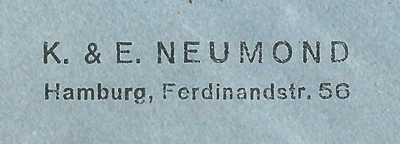 Geschäftsbriefumschlag von K. & E. Neumond, Hamburg, Ferdinandstraße 56, - versandt am 10. September 1925 nach Hermsdorf  -  Ausschnittvergrößerung Adresse