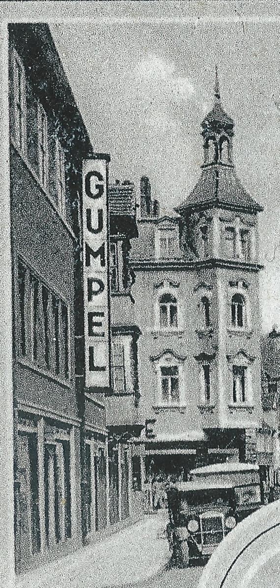 Ältere Mehrbild-Ansichtskarte von Weißenfels-Saale - Ausschnittvergrößerung  Geschäft Gumpel - aus der Zeit um 1930